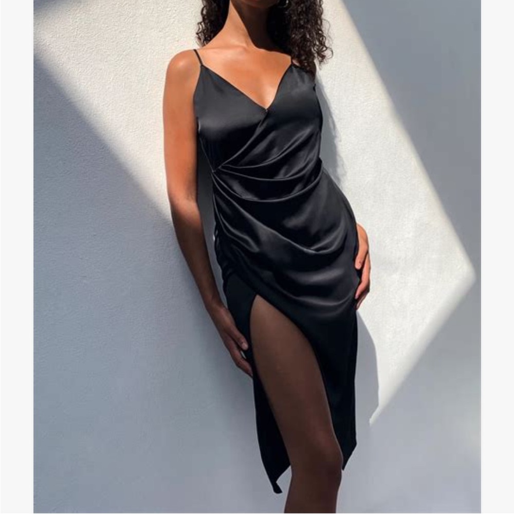 Aritzia Black Satin Slip Dress with Side Slit